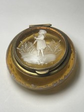 Vintage / Antique ~ Mary Gregory ~ Amber Colored ~ Glass - Pill Box