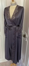 David Nieper Grey Luxury Pure SILK Peignoir Long Dressing Gown Robe Size 10 XS