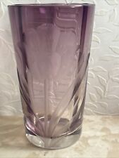 VTG Moser Signed Etched amethyst glasses Purple Intaglio Tumbler Flower Karlsbad