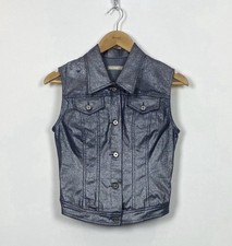 Katherine Hamnett Avant-Garde Vest Gilet Women’s Size S Shiny Blue Top Buttons