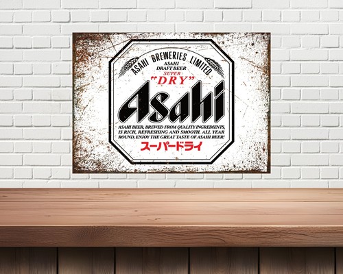 Asahi metal beer sign - beer, sign,man