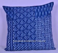 24" Indigo Blue Patchwork Throw Kantha Quilted Indian Pillow Cushion Cover Decor