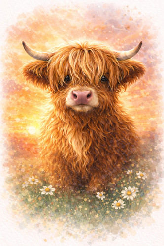 Highland cow sunset - highland,