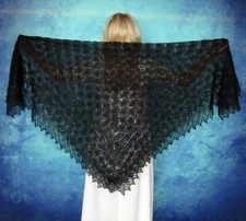 Black Russian Orenburg shawl,Goat wool wrap,Warm kerchief,Mourning cape,Cover up