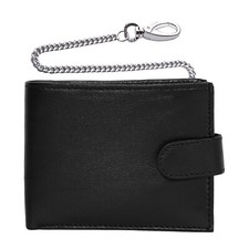 Black Real Leather Biker Mans Wallet Safety Metal Chain Rider Purse Wallet Men