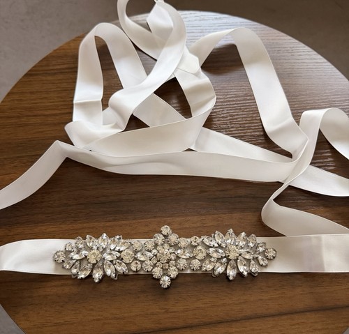 Ivory satin bridal sash - ivory,