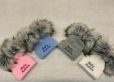 Personalised Unisex Baby Boy Girl Hat Faux Pom Pom Baby Shower Gift Name Year