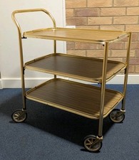 Large Mid-Century 3 Tier Tea Hostess Drinks Trolley Gold/Wooden Effect