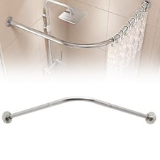 Shower Curtain Rail Tension Rod Curved L Shaped Extendable Shower Curtain Pole