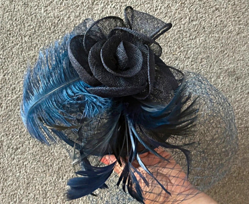 Navy mesh fascinator - mesh,