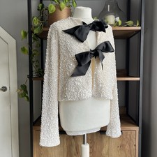 H&M Sequin Jacket L 16 18 White & Black Bow Tie Front Limited Edition Worn Once