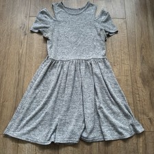 Primark Grey Marl T-Shirt Elasticated Waist Mini Skater Smock Dress Size 8/10 S