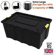 Extra Large Storage Box with Lid 150L - Heavy Duty Black Plastic Container