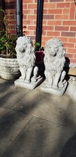 Large pair Stone Lion garden ornament statue patio decor sculpture pillar cap