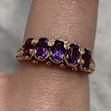 Amethyst Scallop Set Five Stone Vintage Ring 9ct 375 Rose Gold - Size N
