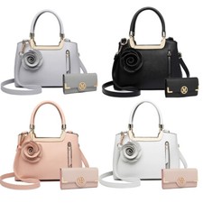 Ladies Shoulder Tote Bag Flower Women Designer Handbag Luxury+Purse 2pcs Set