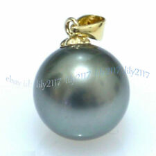 Huge 16mm Dark Gray Round South Sea Shell Pearl Pendant 14k Gold no chain
