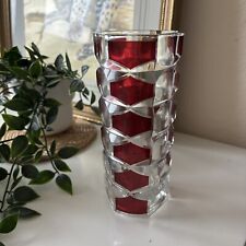Vingage 1970s J.G. Durand Luminarc Clear & Cranberry French Art Glass Red Vase