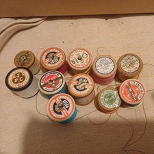 11 Vintage Cotton Reels Various Colours And Sizes