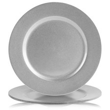 4Pcs Metallic Silver Charger Plates 33cm Plastic Table Dinner Christmas Wedding