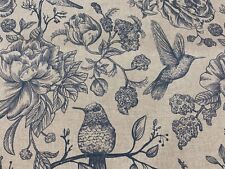 Indigo Birds Toile Fabric Linen Cotton Curtain Blind Upholstery Material