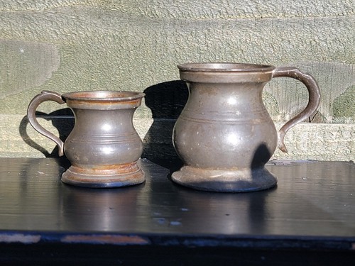 Pair pewter measures tankards - pair,