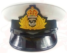 ROYAL NAVY OFFICER CAP, NAVAL PEAK CAP, R N CAP BULLION BADGE MILITARY HAT