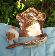 Antique Art Nouveau Copper Dustpan Crumb tray and Brush Ornate Embossed