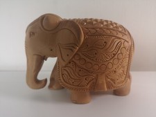 Vintage Hand Carved Decorative Wooden Elephant Figure Display