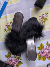 Vintage Black Fluffy Slippers