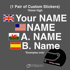 Helmet Name stickers with flags - MSA race rally car motorbike kart decal vinyl