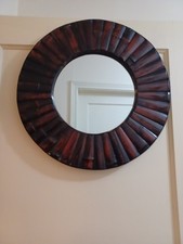 20" Vintage Sunburst Wooden Round Wall Mirror Rattan Bamboo MCM Boho Decor READ