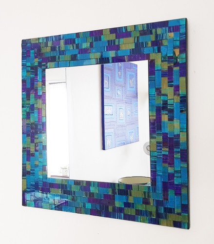 Square mosaic wall mirror - , teal
