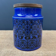 VINTAGE HORNSEA POTTERY COBALT BLUE SUGAR STORAGE JAR CADDY WOODEN LID