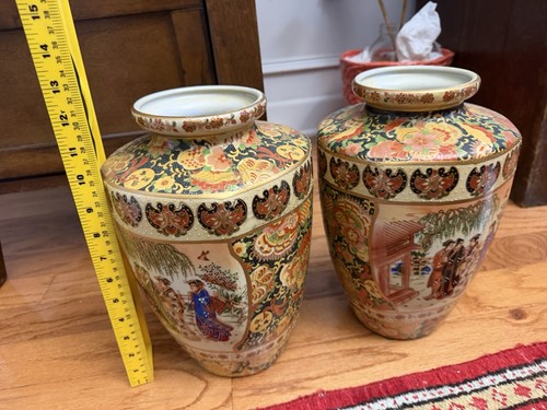 Pair vintage hand painted - of,