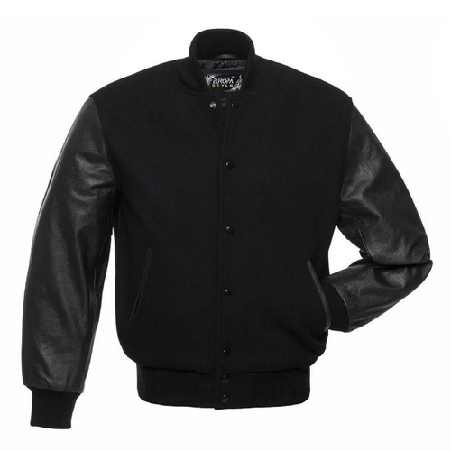 Black wool real leather - black,