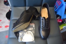 Black leather cuban heel oxford character/tap dance shoes with teletone toe taps