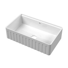 Nuie 795 x 460 x 220mm Fluted Butler Kitchen Sink & Overflow White Fireclay