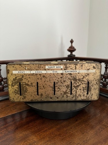 Vintage savings thrift box tin - vintage,