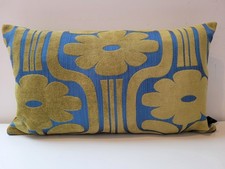 Orla Kiely Sixties Flower Stem Velvet Fabric Blue & Olive Velvet Cushion Cover