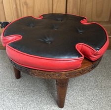 Vintage Ottoman Stacking Footstool Teak Faux Leather 