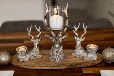Christmas Stag Candle Holder Set Decoration Tealight Silver Home Xmas Decor Gift