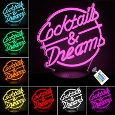 Cocktails & Dreams LED Neon Bar Sign Night Light.  Mancave Cruise Movie Eighties