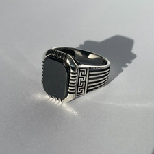 Mens Silver Signet Ring Black