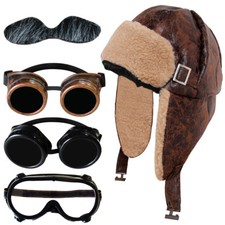 WW2 BIGGLES WARTIME FIGHTER PILOT SHEEPSKIN AVIATOR HAT AND CHOICE OF GOGGLES