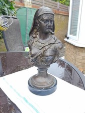 After L . Buese Large Cast Bronze Bust of Attractive Gypsy Girl