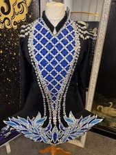Irish Dance Solo Dress | Black -Blue  | Age 10-12 | Crystal Covered | Feis Ready