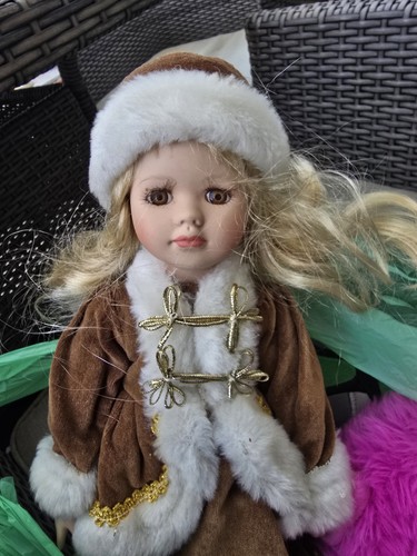 Girl porcelain doll blonde - porcelain,