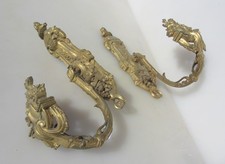 HUGE Antique Brass Curtain Tie Backs Hooks French Old Victorian Rococo Chateau
