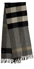 BURBERRY 75% Cashmere 25% Wool Large Scarf Check Pattern Grey Colour  192x36cm